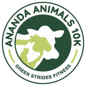 Ananda Animals 10k logo showing a silhouette of a chicken, pig, sheep and cow